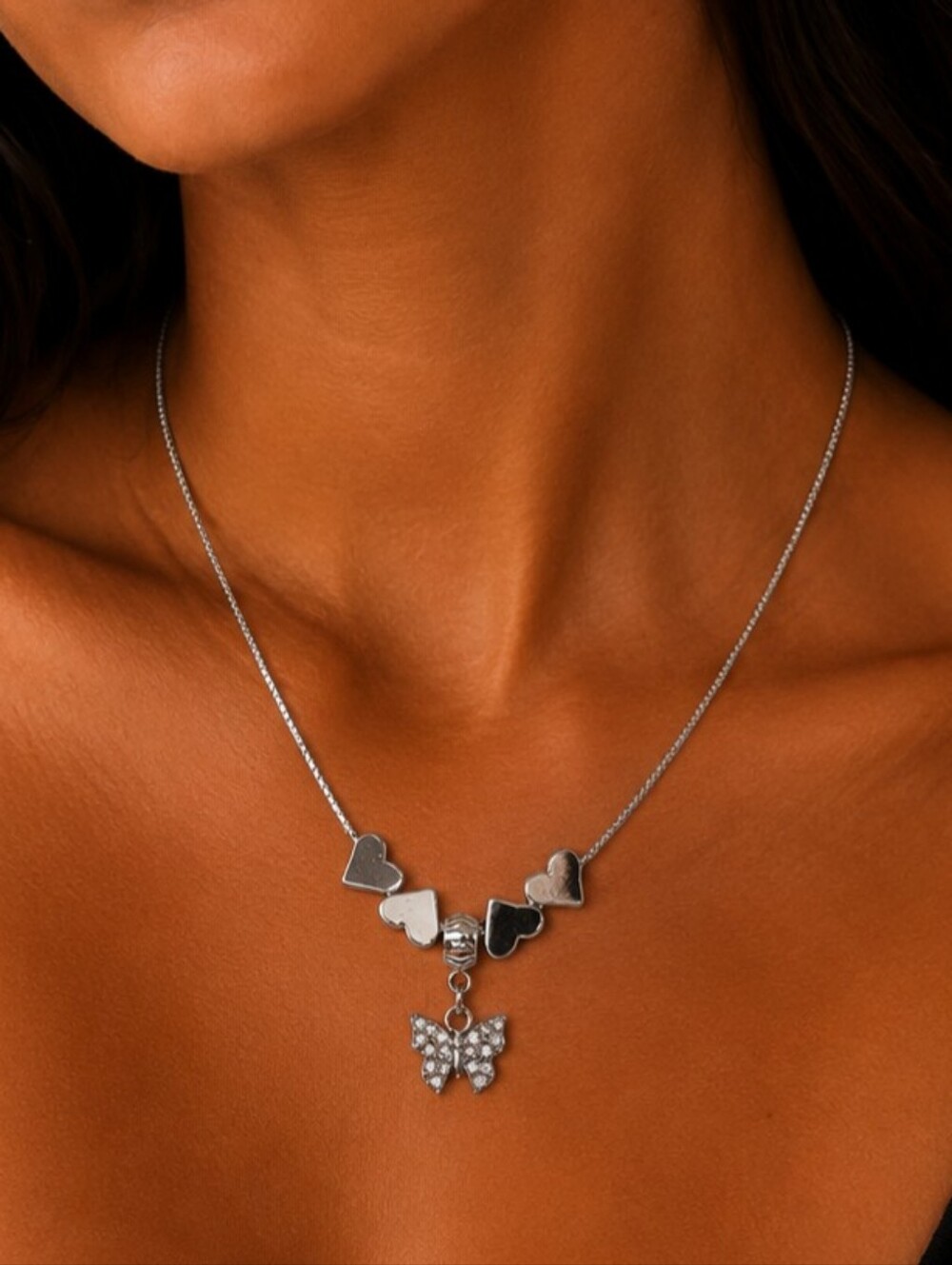 SS Butterfly Heart 18"  Necklace